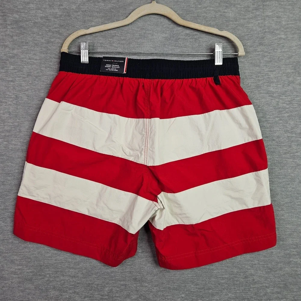 Tommy Hilfiger Men USA Flag Swim Trunks Red White Blue 6.5